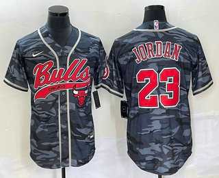 Mens Chicago Bulls #23 Michael Jordan Black Camo With Patch Cool Base Stitched Baseball Jersey